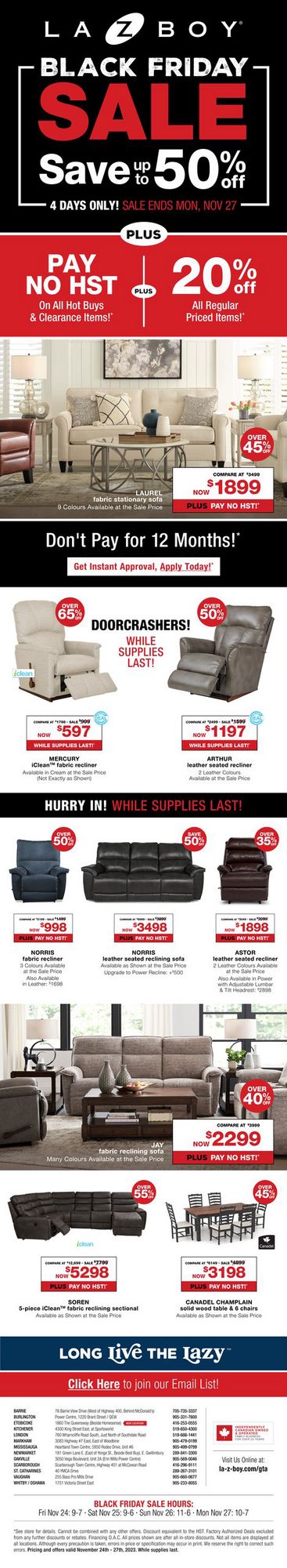 La-Z-Boy Black Friday November 24 - 27 2023