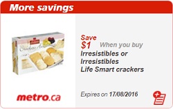 Metro Coupons Save $1 on Irresistibles Crackers