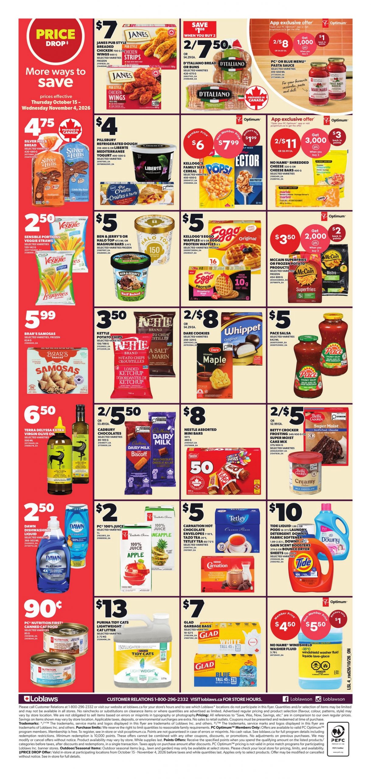 Loblaws Ontario flyer October 29-November 4, 2026: Janes chicken, Kettle chips, Dare cookies, Nestle minis and PC juice