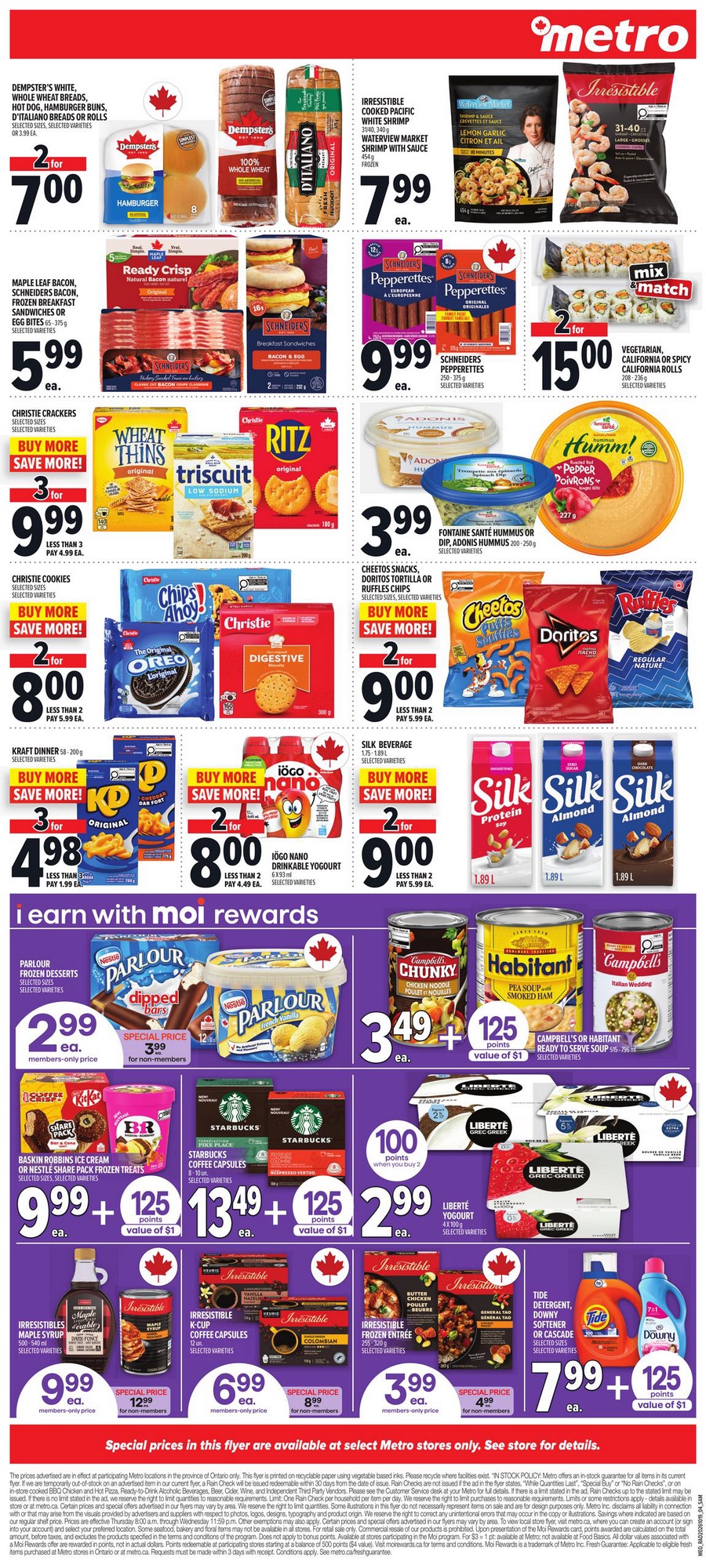 Metro Ontario flyer October 22–28, 2026: snack multi-buy terms, hummus and California rolls