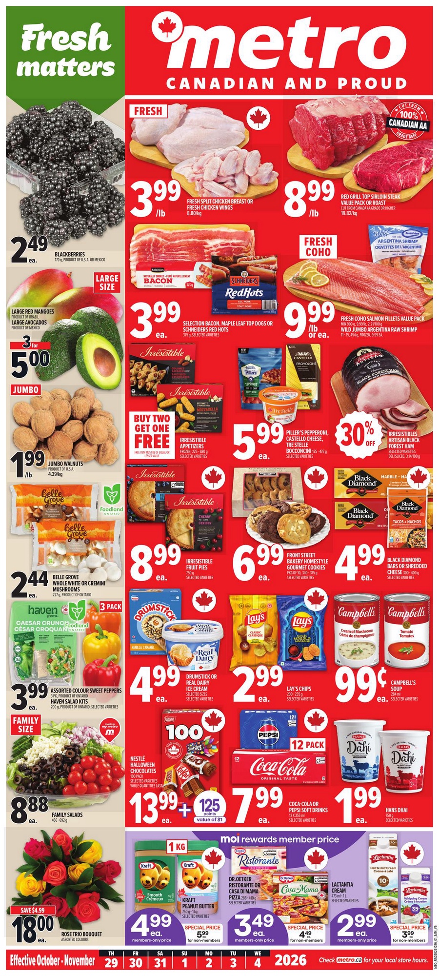 Metro Ontario weekly flyer October 29-November 4, 2026: chocolates, chips, soft drinks, cookies and cheese