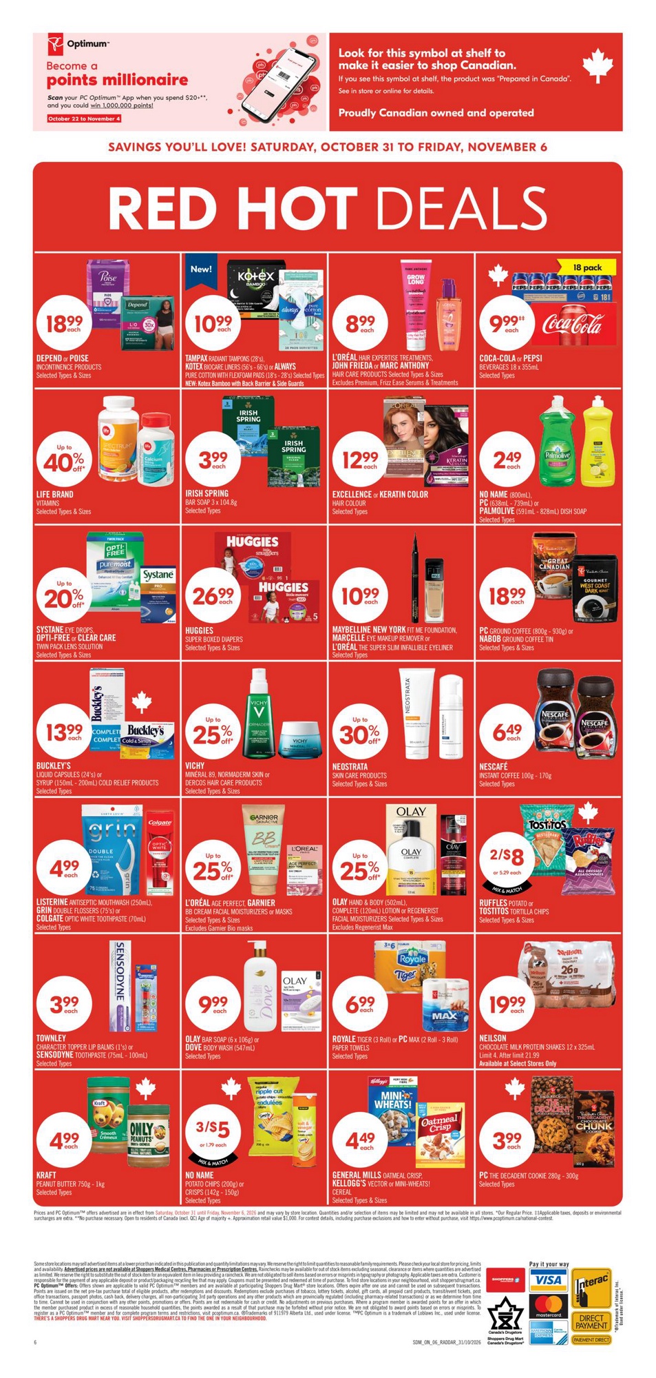 Shoppers Drug Mart Ontario flyer October 31-November 6, 2026: PC cookies, potato chips, soft drinks, instant coffee and ground coffee
