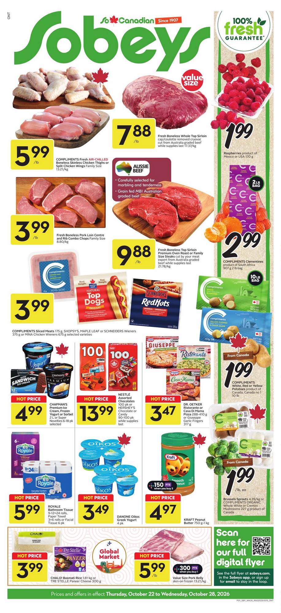 Sobeys Ontario flyer October 22–28, 2026: fruit, potatoes and family-size meat prices
